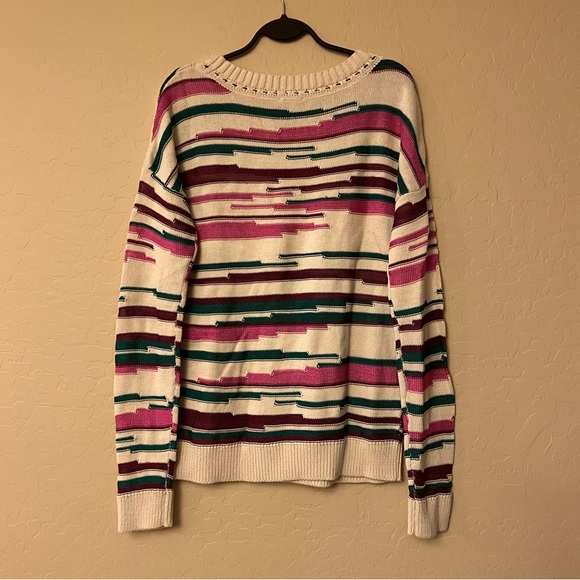 Copper Key Cream with Burgundy/Pink/Teal Stripes Knit Sweater - Picture 9 of 11